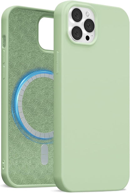 for iPhone 12 Pro Max Case Silicone Compatible with Magsafe Case, Ultra Slim Thin Magnetic Phone Cases Mag Safe, Cute Soft Rubber Gel Matte Plain Wireless Charging Cover for Women, Sage Green