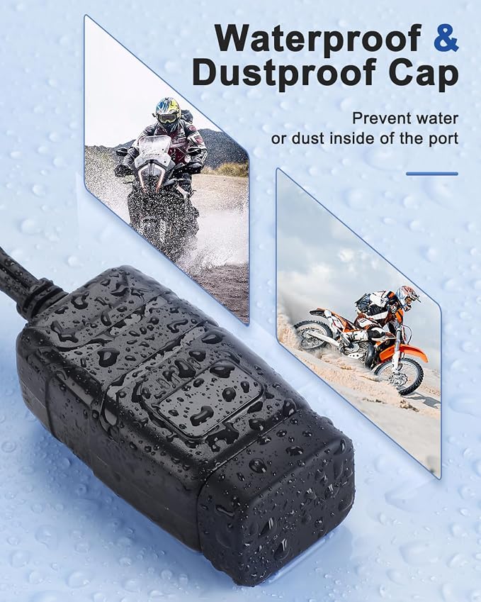 EXTRACTME Motorcycle USB Charger, 30W USB Type C PD & 24W QC3.0 Motorcycle Phone Charger with Voltmeter & ON/Off Switch, SAE to USB Motorcycle Accessories for Phone, Tablet, GPS, etc