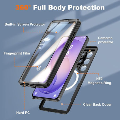 GOLDJU for Samsung Galaxy S26 Ultra Case Waterproof, S26 Ultra Case with Built-in Screen & Lens Protector, Shockproof Full Body Protection Phone Case, Compatible with MagSafe/Wireless Charging, Black