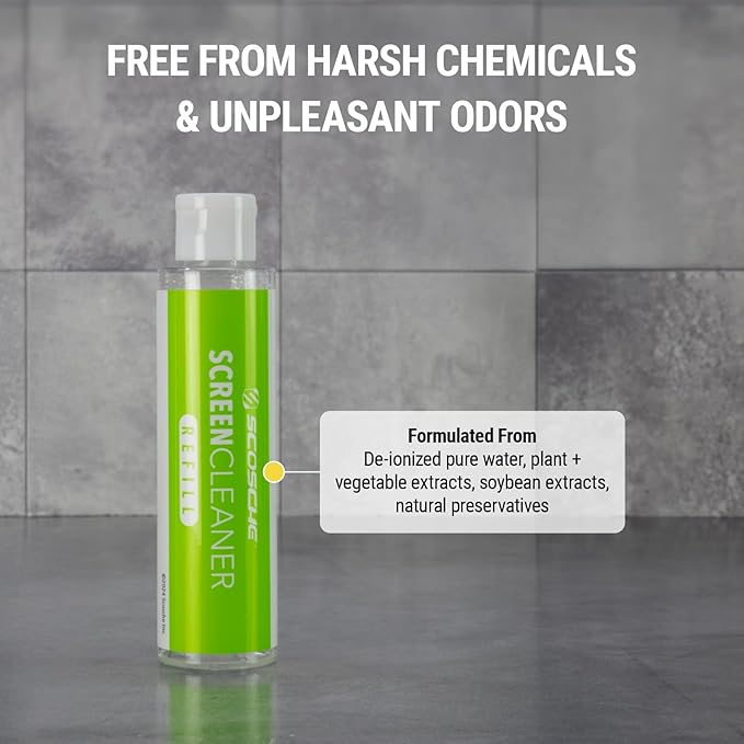 Scosche SCOCLNR 2-in-1 Streak-Free Screen Cleaning Kit, Refillable Electronic Screen Cleaner Spray and Wipe for TV, Computer, Phone, iPhone, iPad, Laptop, MacBook, Car Touchscreen, 5 Pack