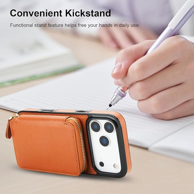 Bocasal Crossbody Wallet Case for iPhone 17 Pro Max, RFID Blocking Leather Purse Case with Card Holder, Protective Handbag Flip Cover with Zipper Wrist Strap Lanyard for Women 5G 6.9 Inch (Brown)