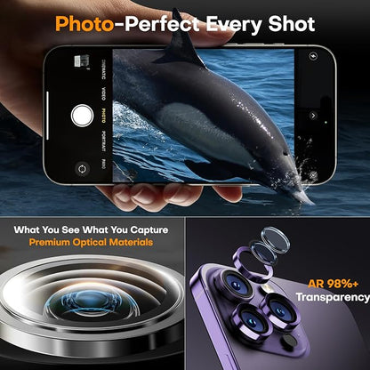 Camera Lens Protector for iPhone 17 Pro Max/17 Pro/16 Pro Max/16 Pro/15 Pro Max/15 Pro/14 Pro Max/14 Pro, Tempered Glass Metal Individual Camera Cover[Anti-drop] Case Friendly-Deep Purple