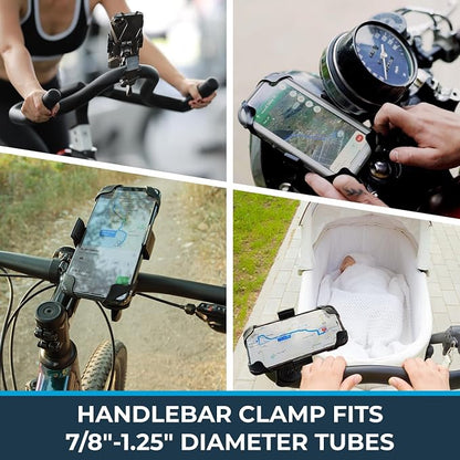 Roam Universal Black Net Bike Phone Mount Holder, 360° Rotation Hands Free Cell Navigation System for Motorcycle eBike Dirt Road Cruiser Scooter Jogging Stroller, Adjustable Up to 3.6" W x 7" L
