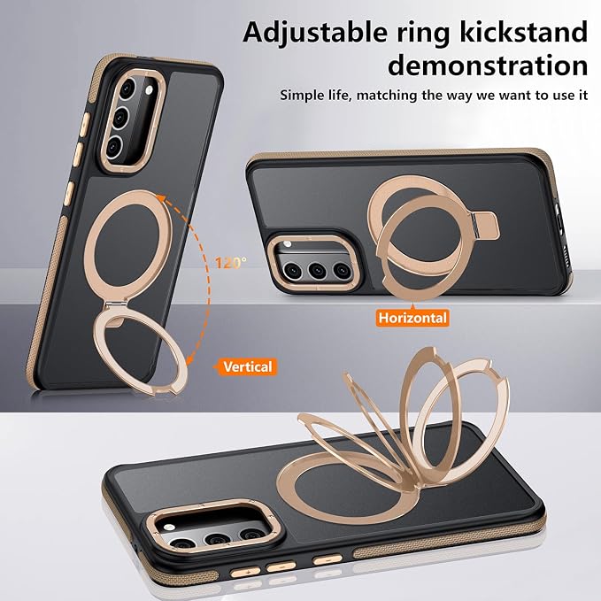 for Samsung Galaxy S21 FE Case, Magnetic Adjustable Ring Stand [Fit for Magsafe], [Military-Grade Shockproof Protection] Phone Case with Kickstand&Ring Holder (Desert Gold)