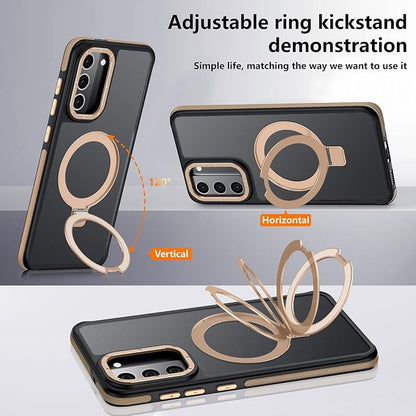 for Samsung Galaxy S21 FE Case, Magnetic Adjustable Ring Stand [Fit for Magsafe], [Military-Grade Shockproof Protection] Phone Case with Kickstand&Ring Holder (Desert Gold)