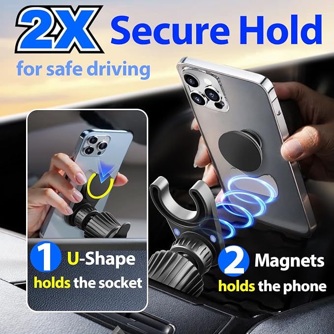 MCCHJoy Dash and Vent Car Mount for PopSockets, 2-in-1 Dashboard Adhesive and AC Vent Hook Installation, Adjustable and Secure, Socket Car Phone Holder