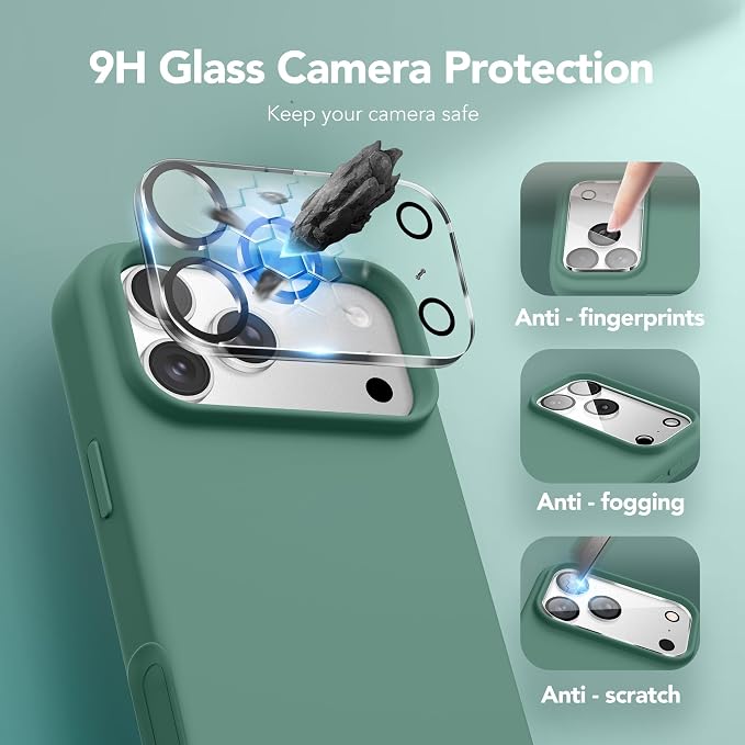 GONEZ Magnetic for iPhone 17 Pro Case, Compatible with MagSafe, [Screen Protector + Camera Lens Protector], Liquid Silicone Anti-Scratch Shockproof Protective Phone Case 6.3 inch, Midnight Green
