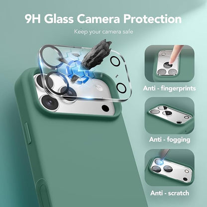 GONEZ Magnetic for iPhone 17 Pro Case, Compatible with MagSafe, [Screen Protector + Camera Lens Protector], Liquid Silicone Anti-Scratch Shockproof Protective Phone Case 6.3 inch, Midnight Green