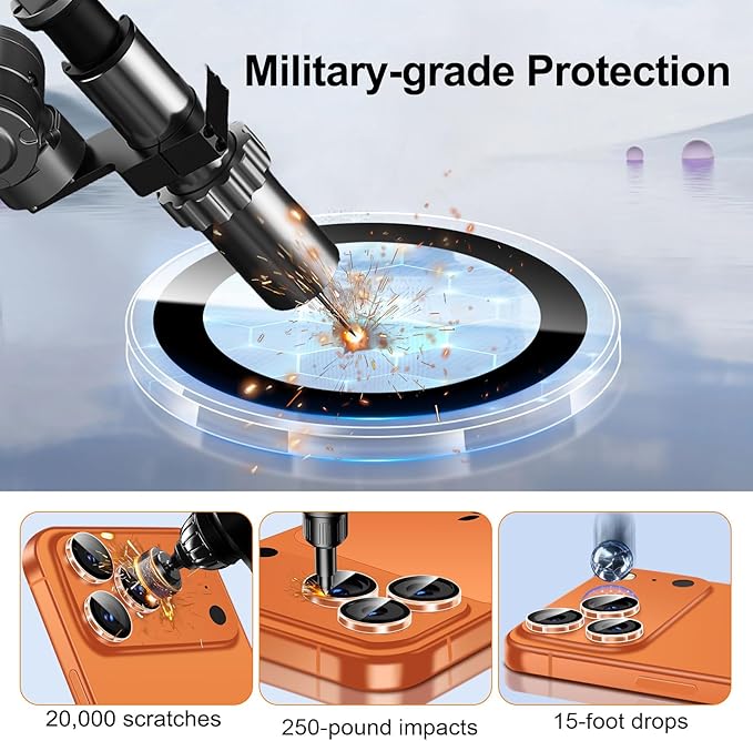 QHOHQ 3 Set Camera Lens Protector for iPhone 17 Pro Max/17 Pro/16 Pro Max/16 Pro/15 Pro Max/15 Pro, Individual Anti Shatter Lens Protector,[15FT Military Grade Protection],1-Second Auto-Install- Clear
