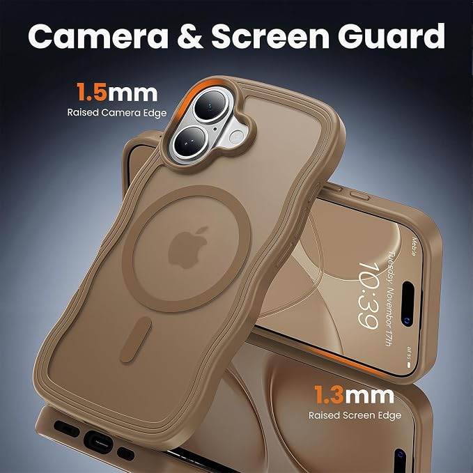 for iPhone 17 Case Cute Brown,Fits MagSafe,Matte Skin Feeling Back,Curly Wave Edge,Slim & Durable & Stylish,Cover Military-Grade Protection