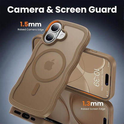 for iPhone 17 Case Cute Brown,Fits MagSafe,Matte Skin Feeling Back,Curly Wave Edge,Slim & Durable & Stylish,Cover Military-Grade Protection