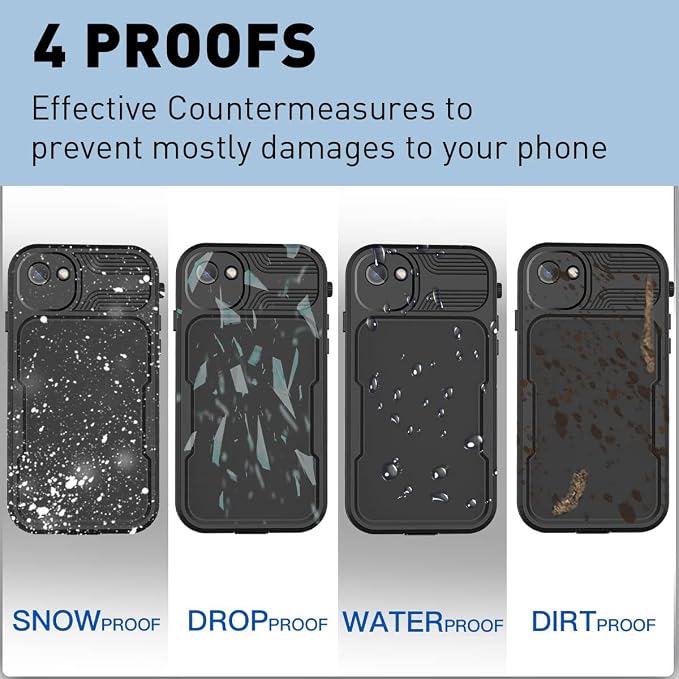 AICase iPhone SE 2020/2022/iPhone 7/8 Waterproof Case, 4.7" 360 Dustproof and Shockproof, IP68 Full Body Protection Fully Sealed Underwater Protective Cove for iPhone 7/8/SE 2020/SE 2022 Black