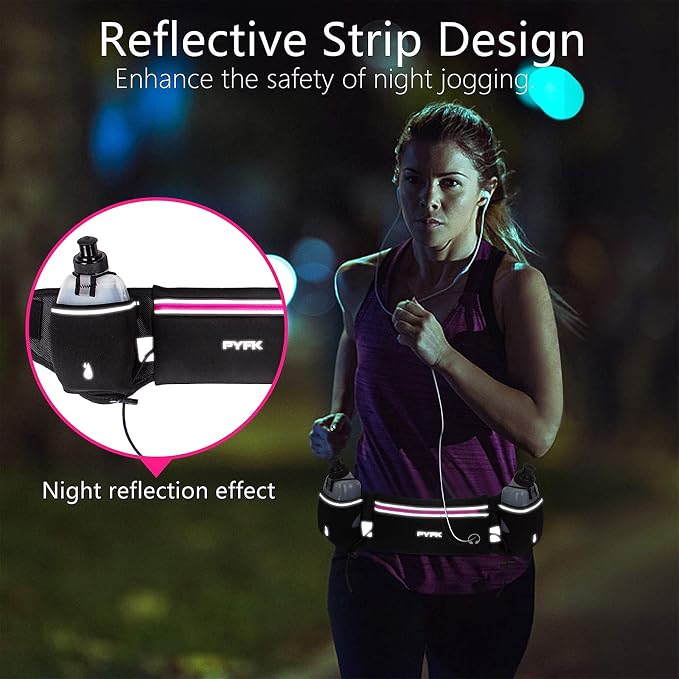 PYFK Running Belt with Water Bottles, Hydration Belt for Men and Women, Water Bottle Holder Running Pouch Water Belt, Fanny Pack Fits 7 inches Phones, Waist pack for Runner Jogging