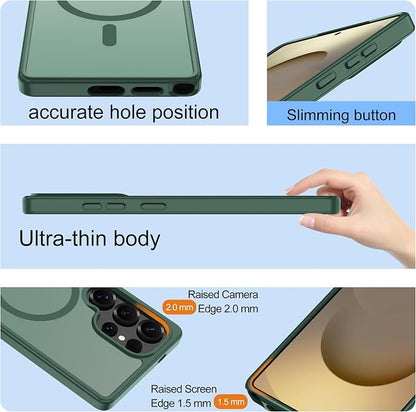 For Samsung Galaxy S25 Ultra Case [Compatible with Magsafe] Translucent Matte Magnetic Phone Case,Slim Thin Duty Shockproof Protection Cover with 2pc Screen Protector Case for S 25 Ultra-Dark green