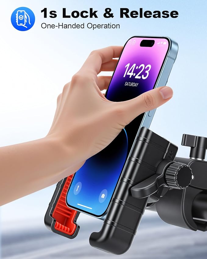 Bike Phone Holder Motorcycle Phone Mount, [Vibration Dampener][Camera Friendly] [1s Lock] Bicycle Phone Holder Handlebar Mount Cell Phones Holder for E-Bike/Stroller/Scooter Fits 4.7''-7'' Phone