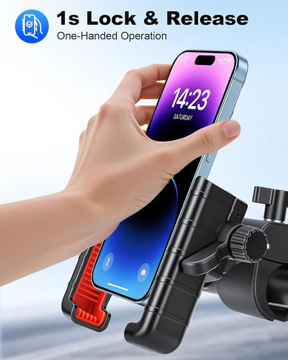Bike Phone Holder Motorcycle Phone Mount, [Vibration Dampener][Camera Friendly] [1s Lock] Bicycle Phone Holder Handlebar Mount Cell Phones Holder for E-Bike/Stroller/Scooter Fits 4.7''-7'' Phone