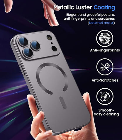 Magnetic for iPhone 17 Pro Max Case, Compatible with MagSafe, Built-in Camera Lens Protector, Slim Thin Soft Silicone Bumper Shockproof Metallic Luster Phone Case, Gray