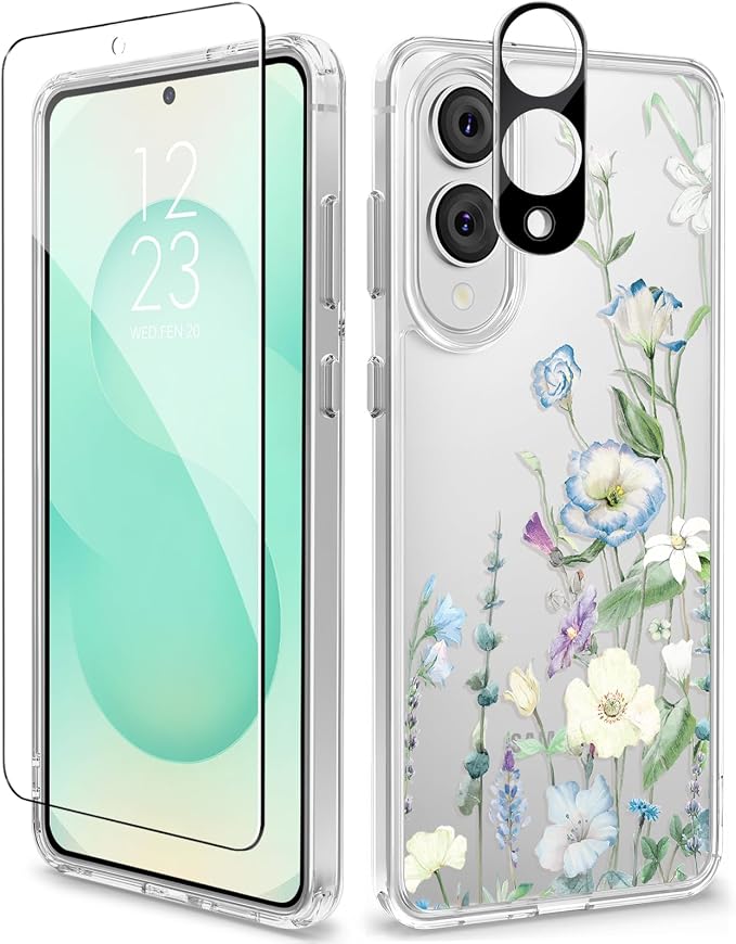 GVIEWIN for Samsung Galaxy S25 Edge Case, Clear Floral Shockproof Protective Women Phone Case, Non-Yellowing, Screen&Camera Lens Protector for Galaxy S25 Edge 6.7",Aquilegia/White