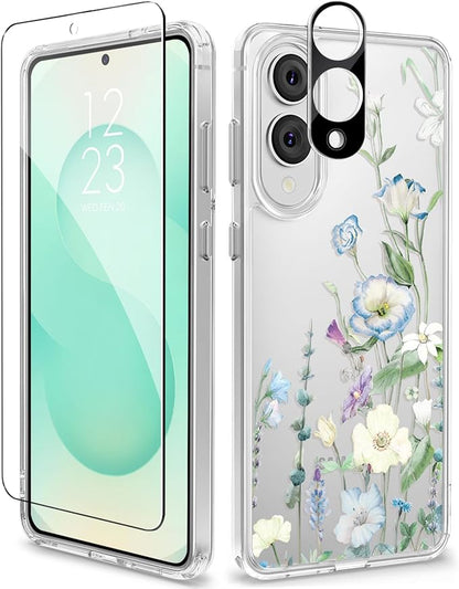 GVIEWIN for Samsung Galaxy S25 Edge Case, Clear Floral Shockproof Protective Women Phone Case, Non-Yellowing, Screen&Camera Lens Protector for Galaxy S25 Edge 6.7",Aquilegia/White