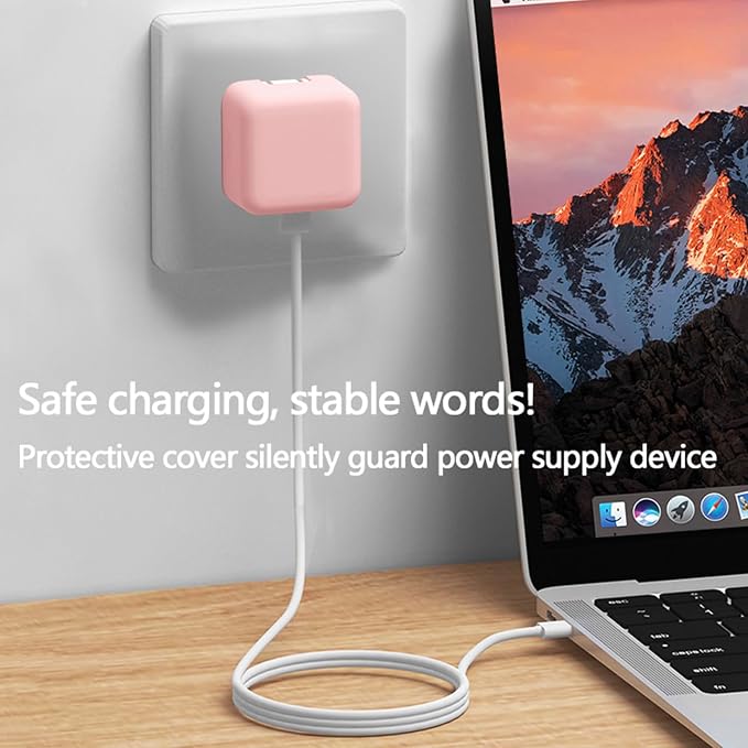 40W Dynamic (up to 60W) Soft Silicone Charger Protector Case for iPhone 17/16 Pro/Max, 40W Dynamic Power Adapter Sleeve Cover for MacBook Air 13 13.6 15 inch M4 M3 M2 M1 Chip 2025-2018 Release, Pink