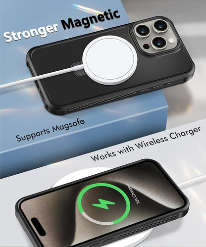for iPhone 15 Pro Max Case, Built-in Magnetic & Seamless Stand, [Compatible with Magsafe] Protective Shockproof Phone Case, Scratch-Resistant Matte Back Slim Cover for 6.7 Inch - Black