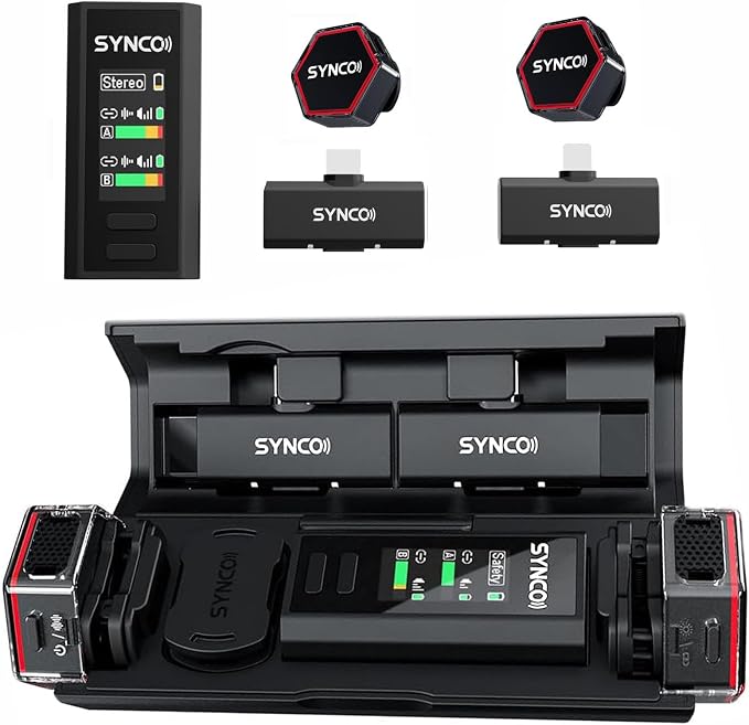 SYNCO G4 Wireless Lavalier Microphone, 2.4G Dual Transmitter 200m Stable Range 48KHz 24Bit Lapel Mic 656FT 8H for Online Class Vlog Stream YouTube for Camera Smartphone Tablet