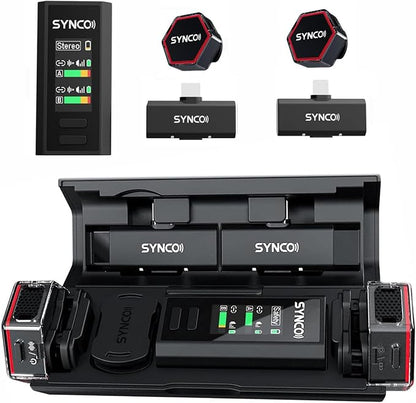 SYNCO G4 Wireless Lavalier Microphone, 2.4G Dual Transmitter 200m Stable Range 48KHz 24Bit Lapel Mic 656FT 8H for Online Class Vlog Stream YouTube for Camera Smartphone Tablet