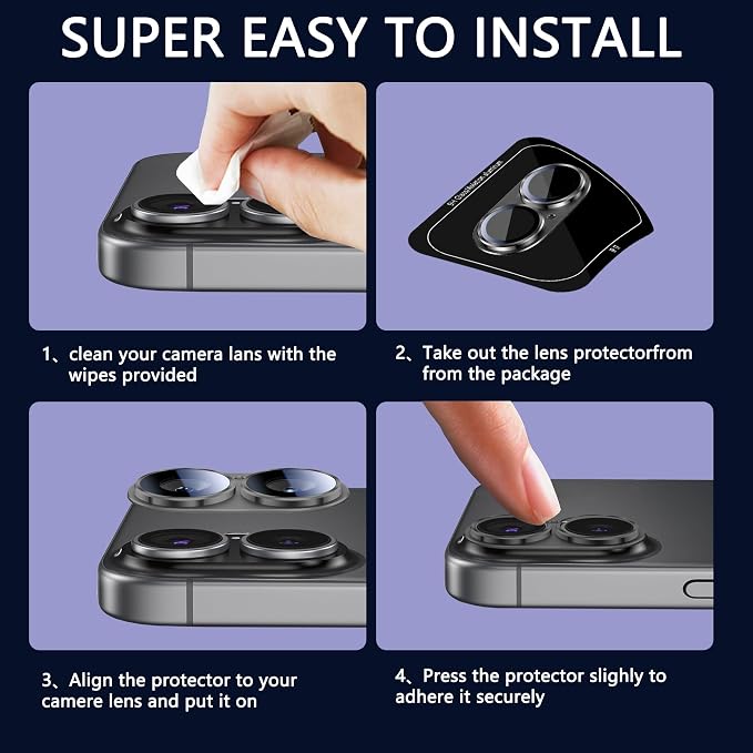 2 Pack Camera Lens Protector for iPhone 17,Metal AR Tempered Glass Rear Camera Screen Cover,Anti-Scratch,Strong Adsorption,Case Friendly, Easy to Install-Black