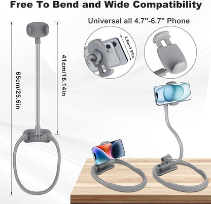 Cell Phone Stand, Neck Cell Phone Holder for Bed, Hand Free POV/Vlog Selfie Phone Neck Holder for Recording, Universal Multi-Functional Flexible Phone Stand for 4.7''-6.7'' Phone