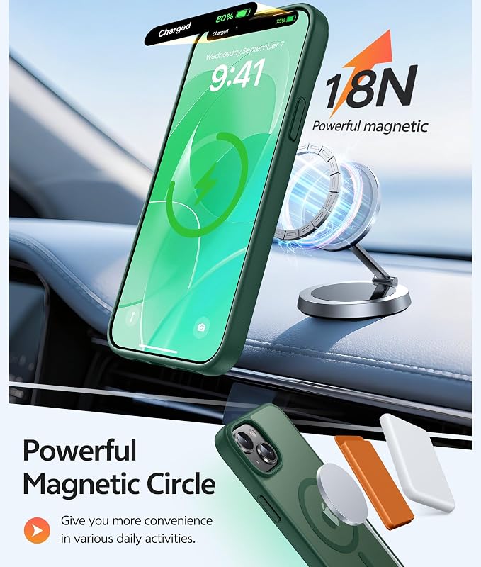 FNTCASE for iPhone 14 Plus Case: for iPhone 15 Plus Magnetic Matte Textured Military Grade Drop Protection Translucent Cell Phone Cover - Slim Shockproof Protective Bumper Phonecase
