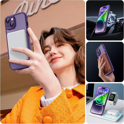 TOCOL for Phone 15 Case, Compatible with Magsafe Charger, Full Camera Protection, Drop Protection, Translucent Matte Phone Case for iPhone 15 6.1 inch (Midnight Purple)