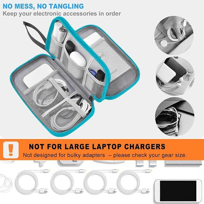 ZINMARK Portable Cable Organizer Case,Travel Pouch with Double-Layer Storage for Cables,Chargers,Earbuds & Phone,Gray Blue