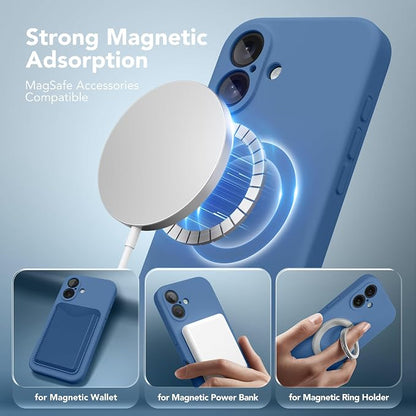 Magnetic for iPhone 16 Plus Case, Compatible with MagSafe, [Full Camera Protection][Screen Protector] Silicone Shockproof Protective Phone Case for iPhone 16 Plus 6.7", Lake Blue