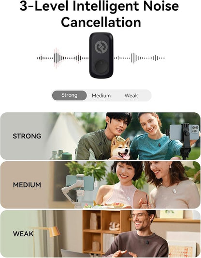 Hollyland Lark A1 Wireless Mini Microphone for iPhone & Android, 48kHz/24-bit, 3-Level Intelligent Noise Cancel, Microphone for YouTube, Podcast, Vlogging (Green, 2TX + 2RX + Charging Case)