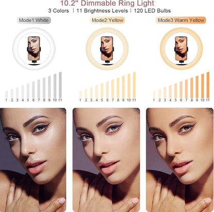 10" Desktop Selfie Ring Light with Stand and Phone Holder for iPhone Android, 3 Light Modes Dimmable LED Ringlight for YouTube/Video Shooting/Streaming/Makeup with Remote Shutter