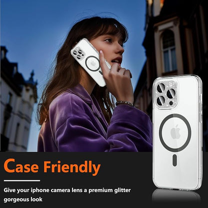 Camera Lens Protector for iPhone 16 Pro/iPhone 16 Pro Max, Glitter Camera Cover with 9H Tempered Glass Metal Ring, Camera Protector for iPhone 16 Pro/iPhone 16 Pro Max (Glitter - Silver)