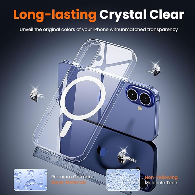 3 in 1 for iPhone 16 Plus Case Clear | with MagSafe,Screen Protector *1 & Camera Lens Protector*1, Military-Grade Protection