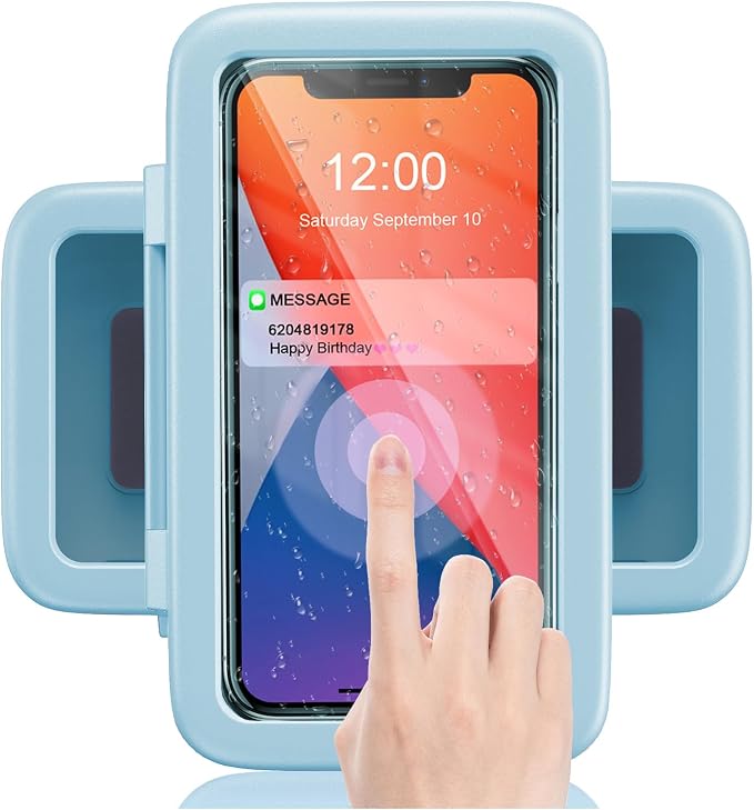 LC-dolida Shower Phone Holder Waterproof Gift for Men Women Universal Phone Stand Case Bathroom Wall Mount for iPhone 17 16 15 14 13 12 Pro Max XS XR up to 6.8" (Sky Blue)