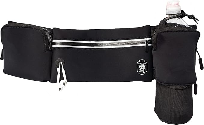 Running Belt with Water Bottle Holder - Waist Bag With Extender for Jogging, Hiking, Cycling, Walking - Dog Walker Hydration Fanny Pack - Sport Pouch iPhone Carrier for Women and Men - Black