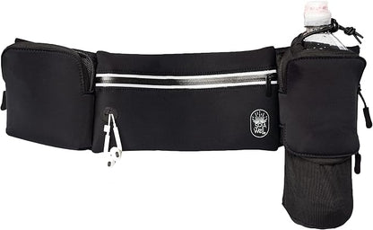 Running Belt with Water Bottle Holder - Waist Bag With Extender for Jogging, Hiking, Cycling, Walking - Dog Walker Hydration Fanny Pack - Sport Pouch iPhone Carrier for Women and Men - Black