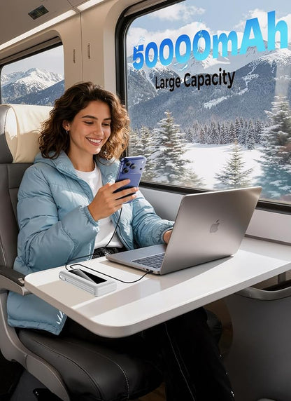 Portable Charger Power Bank, 50000mAh Travel Camping Essential Battery Pack with Built-in Cables, PD 22.5W Fast Charging, Ivory White
