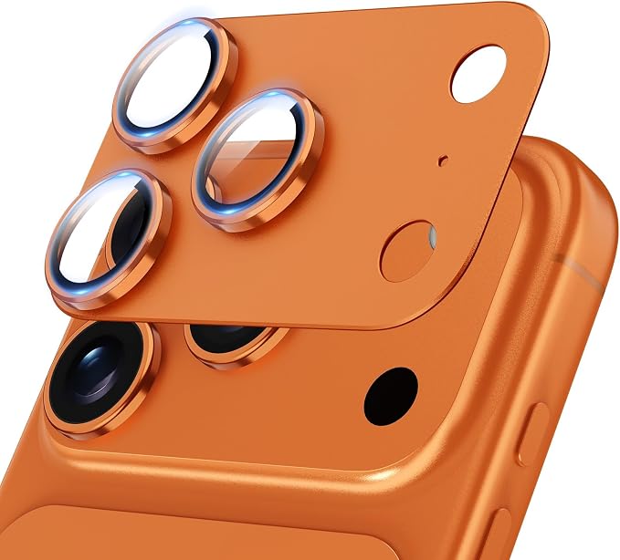 Jeluse Compatible with iPhone 17 Pro Camera Lens Protector, Strong Adhesion Full Coverage Metal Aluminum Alloy Ultra Clarity Tempered Glass Camera Screen Protector