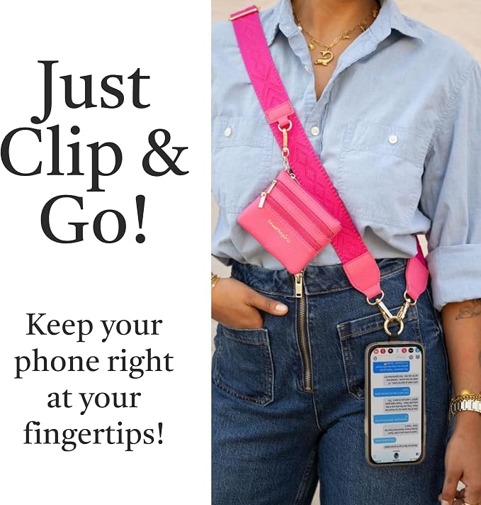 Save the Girls Original Clip and Go Phone Strap Pattern - Crossbody Phone Strap Chain with Zipper Wallet Pouch