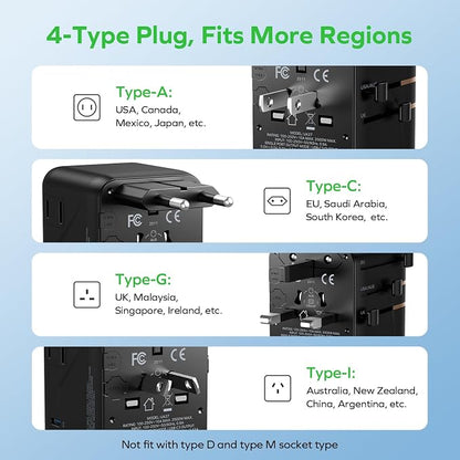 MOMAX Universal Travel Adapter 7-in-1, All-in-one European Travel Plug Adapter with 3 USB-C PD & 2 USB-A QC & 2AC, International Power Adapter Outlet for Travel UK/EU/AUS/JP, Travel Essentials(Gold)