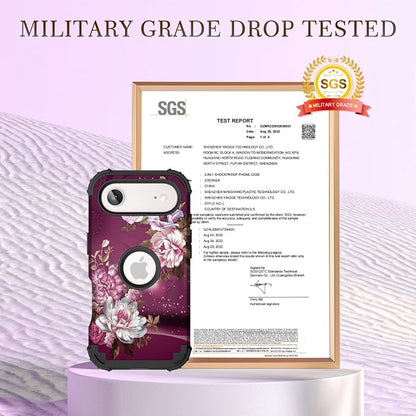 Hocase for iPhone Air Case 6.5", Heavy Duty Shockproof Protection Soft Silicone Rubber+Hard Plastic Bumpers Hybrid Protective Case for iPhone Air 2025 - Royal Purple Flowers
