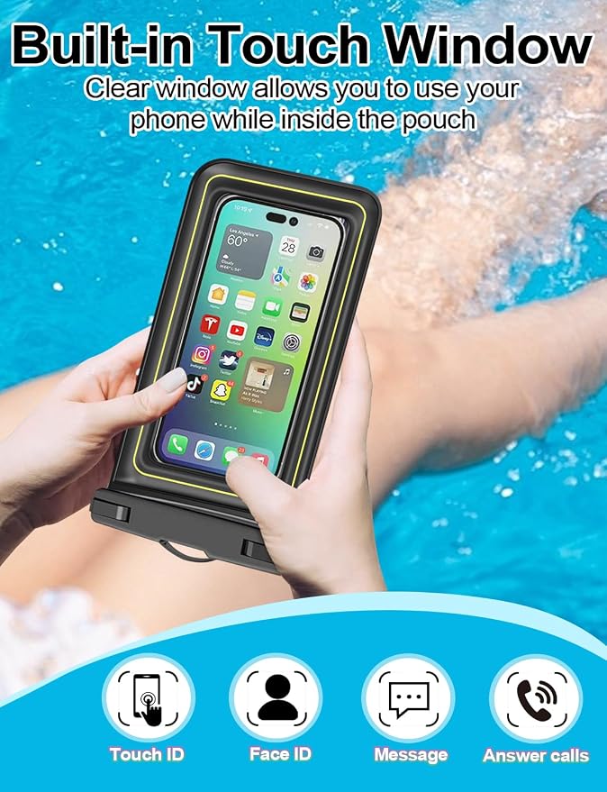 Famoby 4 Pack IP68 Waterproof Phone Pouch (2 Pack Floating and 2 Pack Sinking Waterproof Phone Pouch) Adjustable Neck Lanyard Dry Bag for Apple iPhone,Samsung,and up to 8.5" Black,White