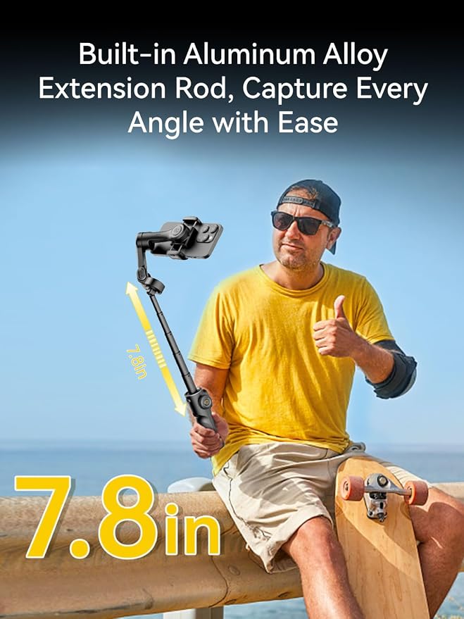 AOCHUAN Gimbal Stabilizer for iPhone, 3-Axis Phone Gimbal Built in 7.8' Extension Rod, Portable Gimbal Stabilizer w/OLED Display for iPhone/Android, Perfect for TikTok YouTube Vlogging-Smart X2 Black