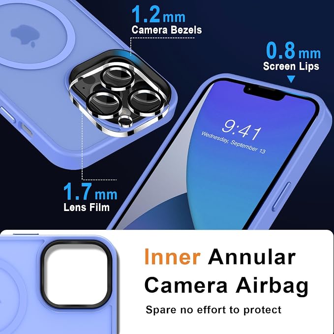 MOCCA Strong Magnetic for iPhone 13 Pro Max Case,[Compatible with Magsafe][Glass Screen Protector+Camera Lens Protector] Slim Thin Shockproof Cover Phone Case for iPhone 13 Pro Max 6.7", Blue