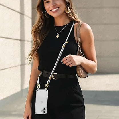 for iPhone 16 Pro Max Case with Strap, Clear Shockproof Crossbody Phone Cover w/Removable Anti-Theft Adjustable Lanyard for Women, Travel, Shopping, Hiking (6.9", Black)