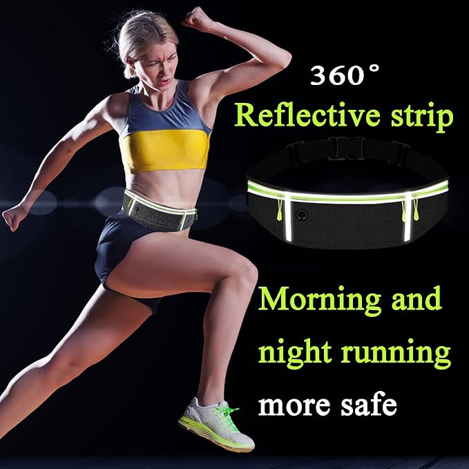 Waist pack sport running Belt Pack with adjustable Strap for running hiking travel outdoors sport (Black, 3 Pockets)